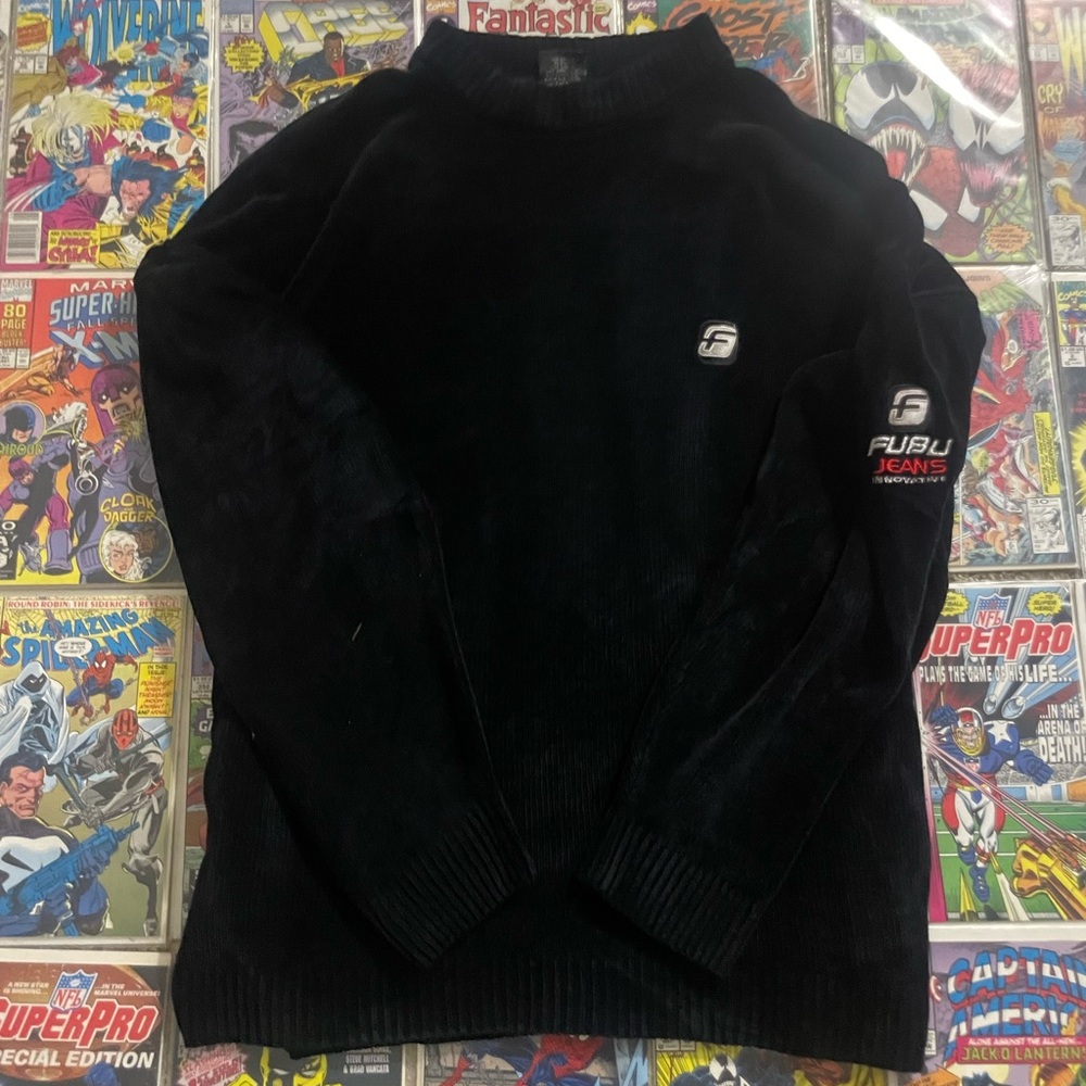 FUBU Black Crewneck Sweater for Men